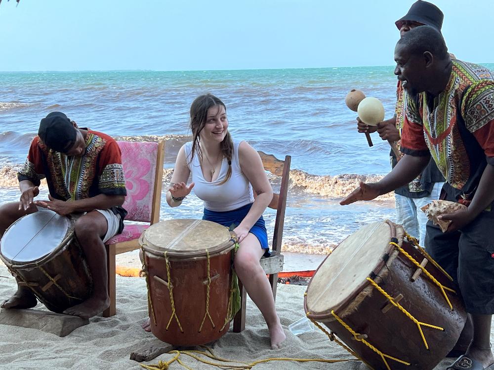 Student playing drums